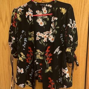 Topshop Black Floral Open-Front Kimono Blouse